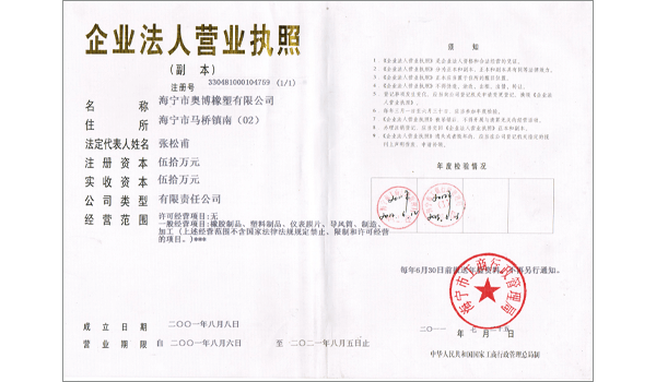 海宁市奥博橡塑有限公司营业执照